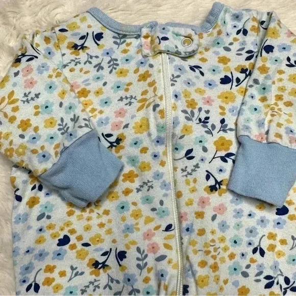 Gerber Footed Onesie Pajamas White & Blue Floral Zippered Size Newborn - Picture 11 of 16